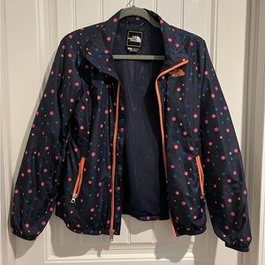 The North Face navy polka dot windbreaker zip jacket